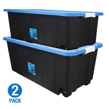 Picture of 50 Gal Black Rolling Plastic Storage Tote with Pull Handle- Set of 2