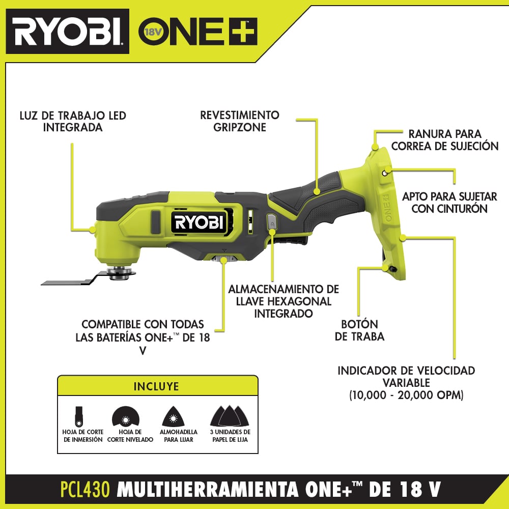 RYOBI Kit 3 outils RYOBI ONE+, perceuse sf+meuleuse+s.sauteuse, 18V